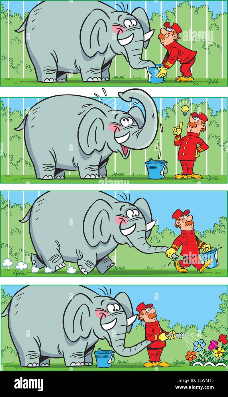 The vector illustration shows a story comic with a funny with an elephant  at the zoo Stock Vector Image & Art - Alamy