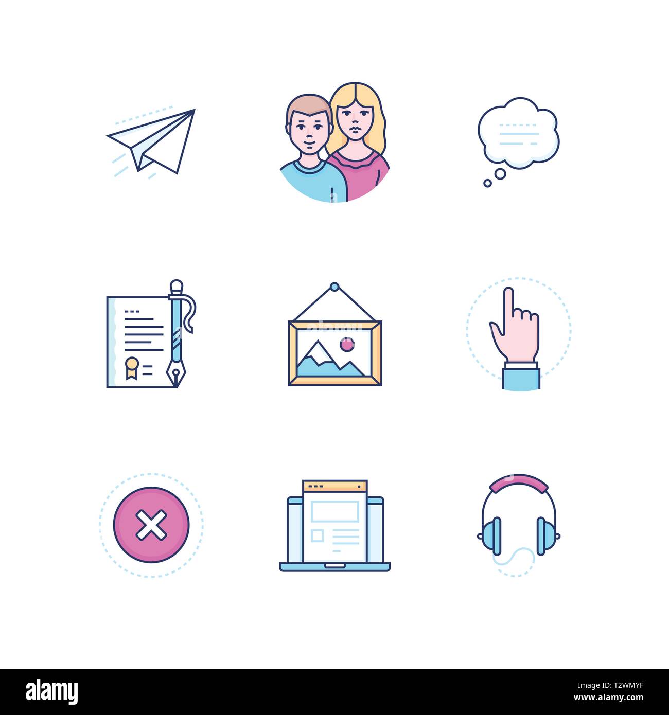 Social media - modern line design style icons set. High quality pink ...