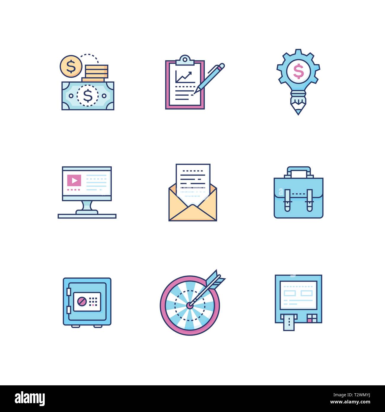 Business - set of line design style icons isolated on white background ...