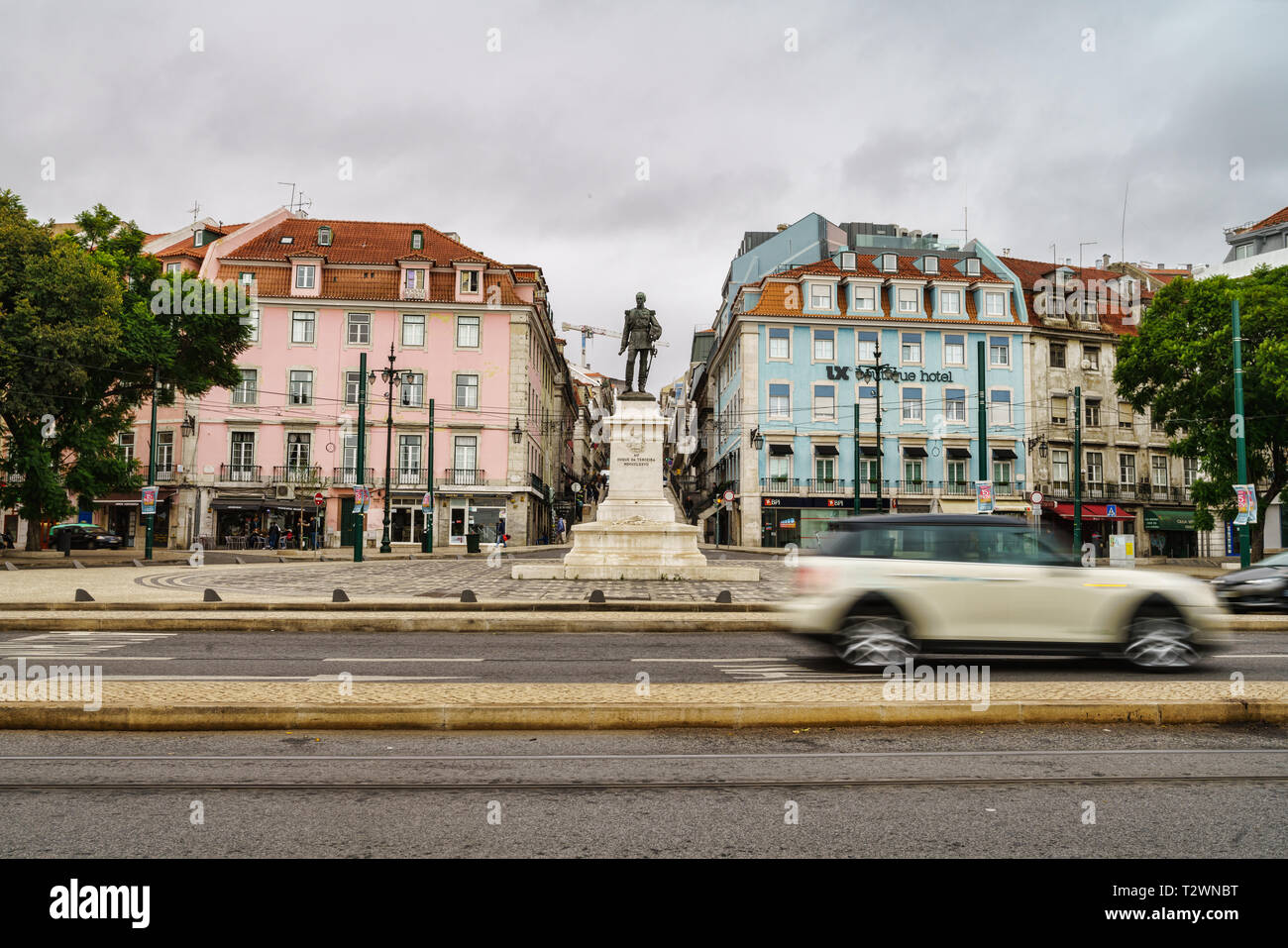 View of Duque da Terceira Square located in central Lisbon near the Cais do Sodre train station . Portugal Stock Photo