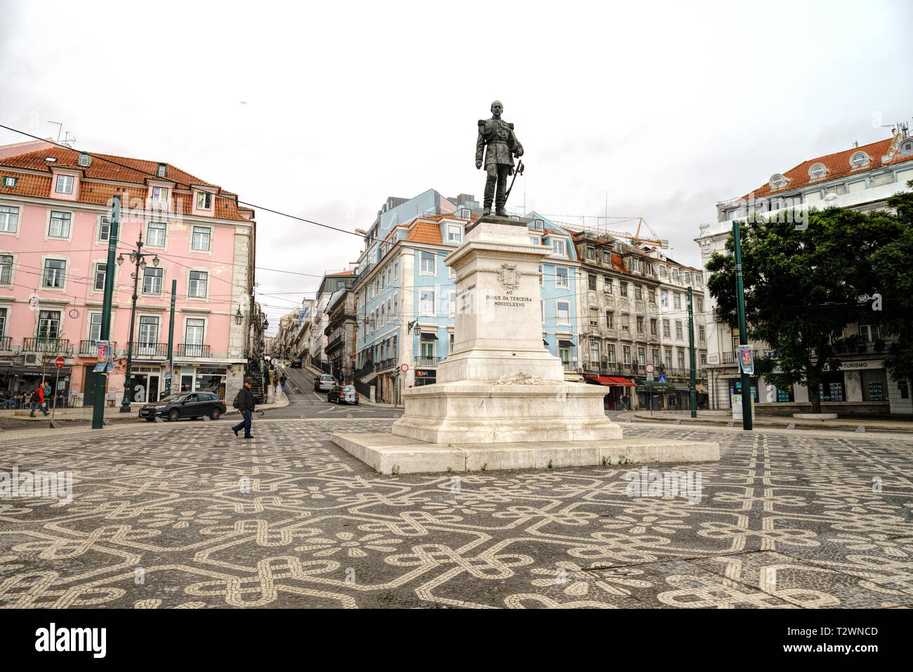 View of Duque da Terceira Square located in central Lisbon near the Cais do Sodre train station . Portugal Stock Photo