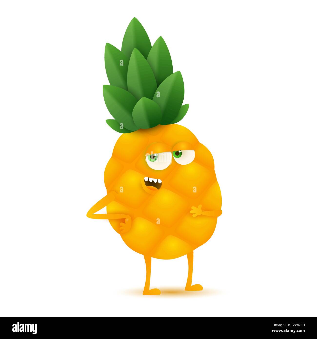 Cute and funny charismatical pineapple character, cartoon vector illustration isolated on white background. Stock Vector