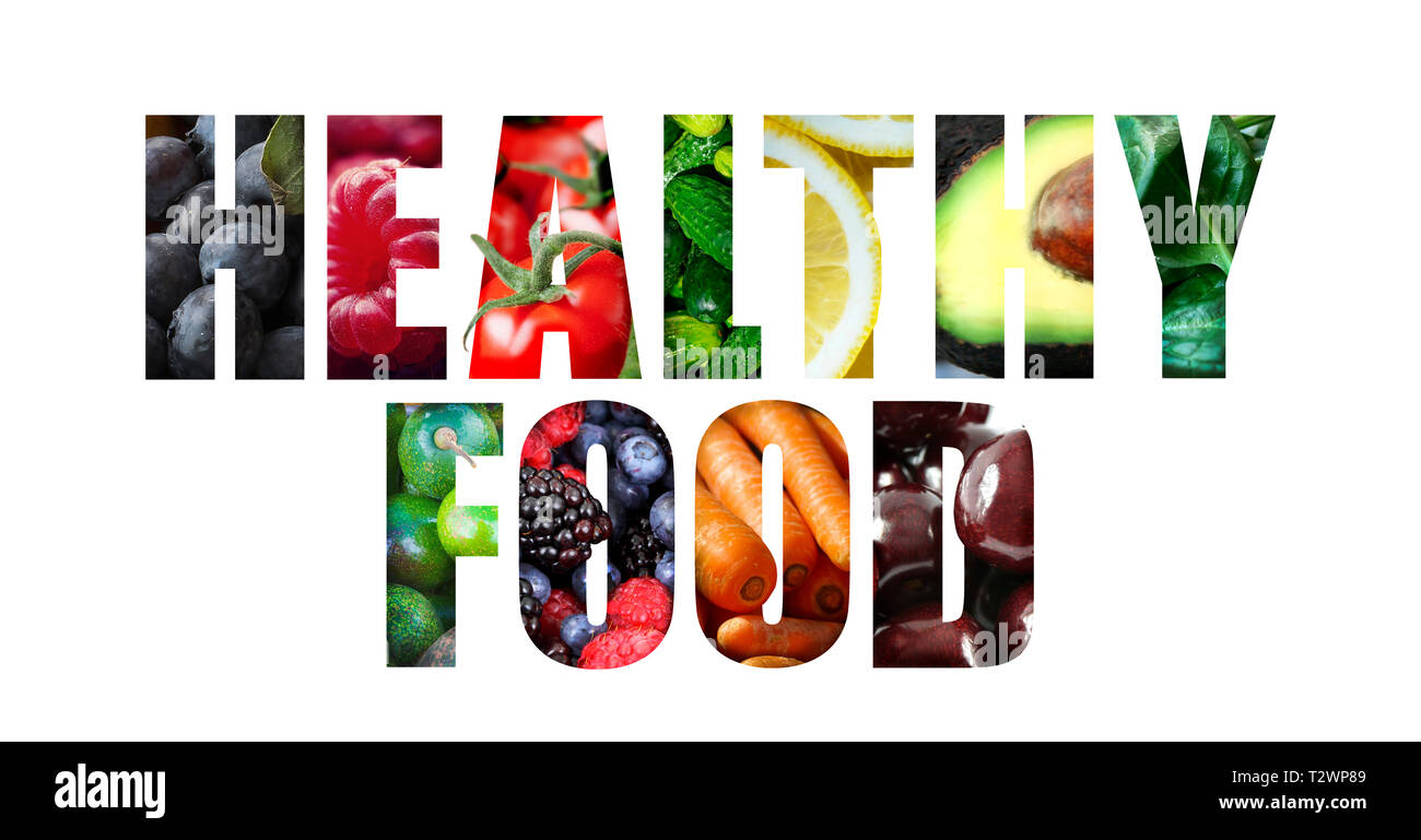 healthy food letter word write Stock Photo - Alamy