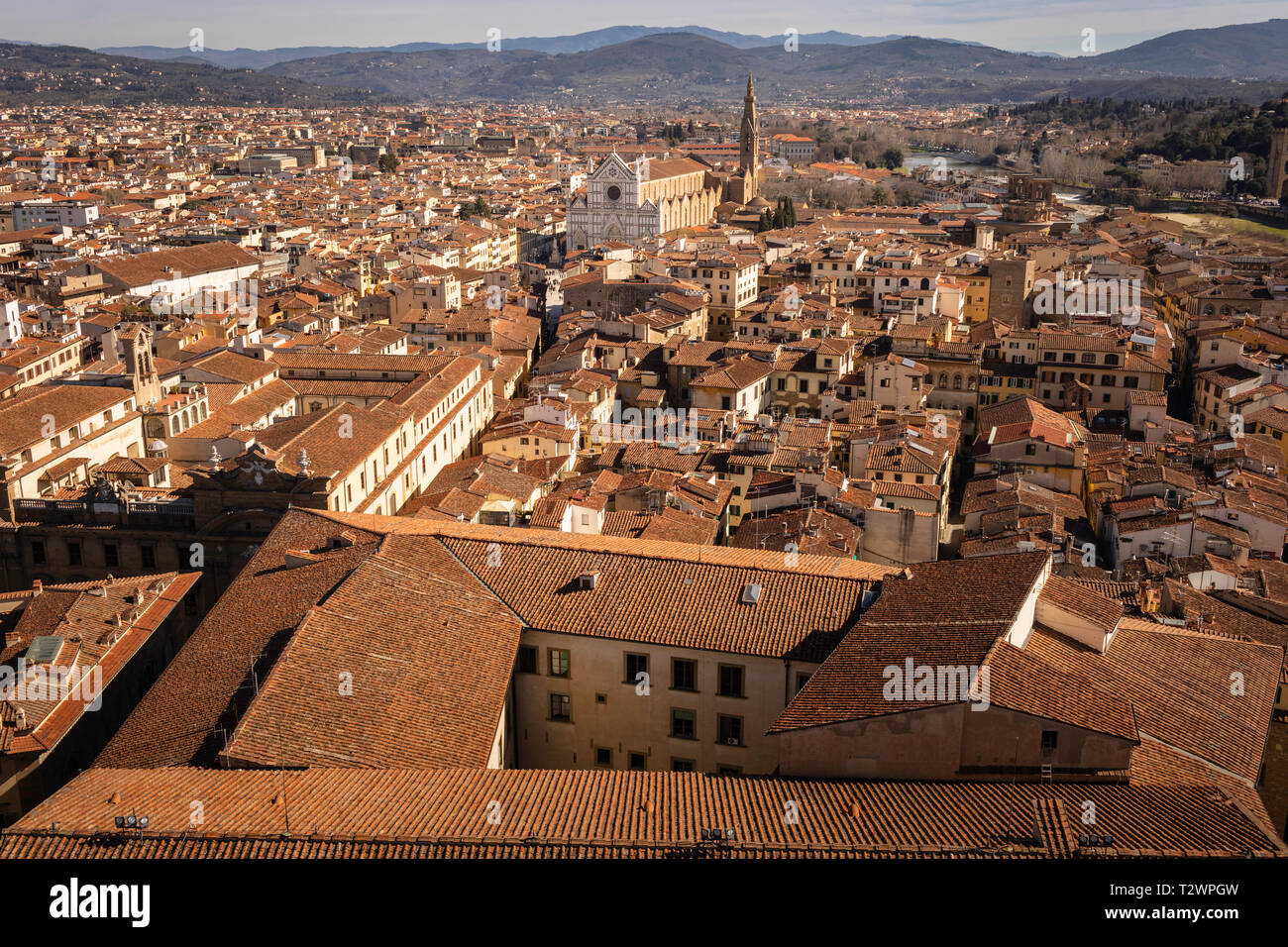 Basilica of Santa Croce in Florence, Tuscany, Italy. Picture date: Sunday February 24, 2019. Photograph by Christopher Ison © Stock Photo