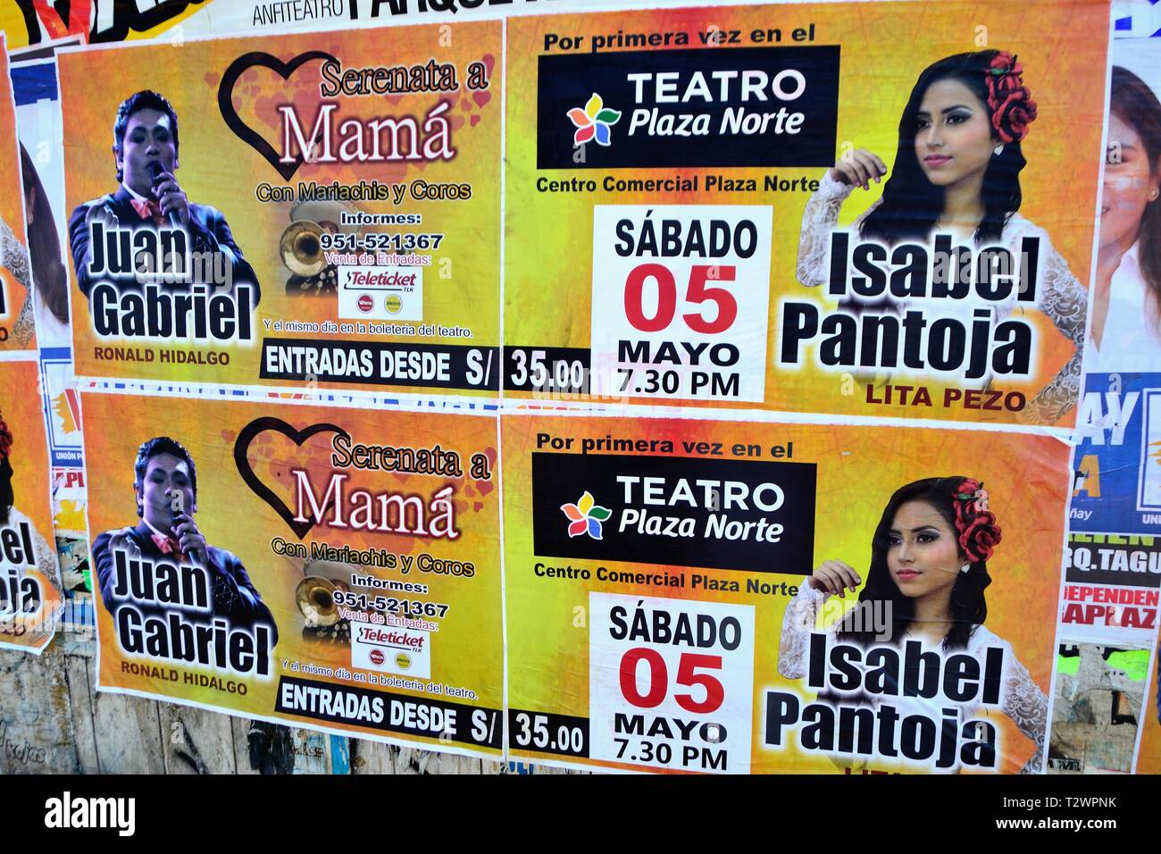 Poster of imitators of famous singers - theater Plaza Norte  in LIMA. Department of Lima.PERU      											  					  			 	  	  			 	    	 Stock Photo