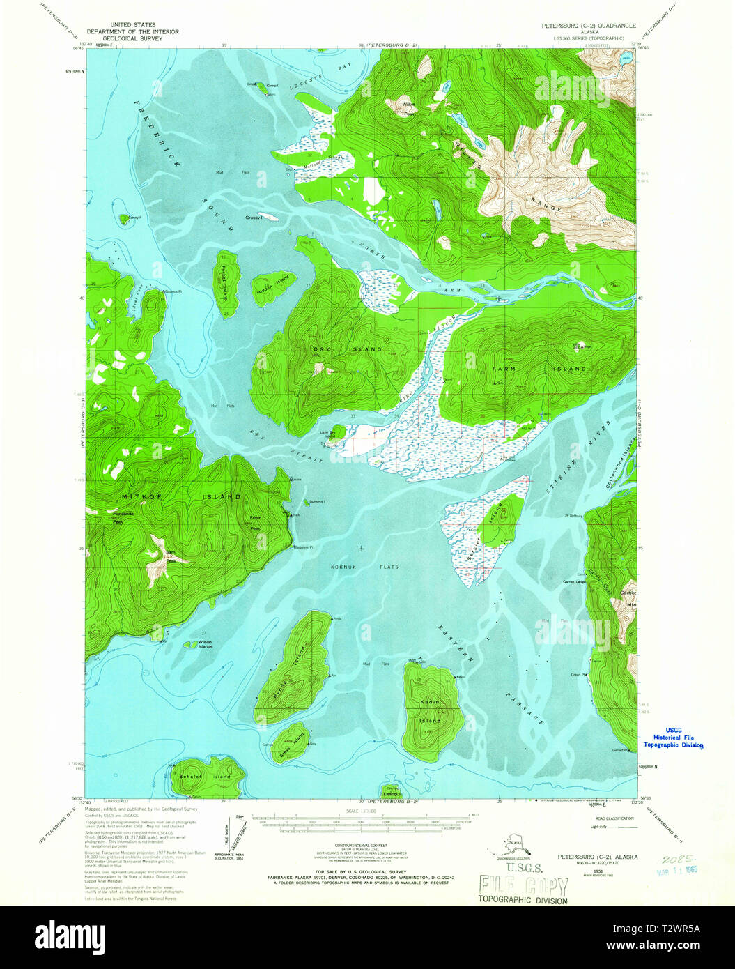USGS TOPO Map Alaska AK Petersburg - Usgs Topo Map Alaska Ak Petersburg C 2 358345 1951 63360 Restoration T2WR5A 