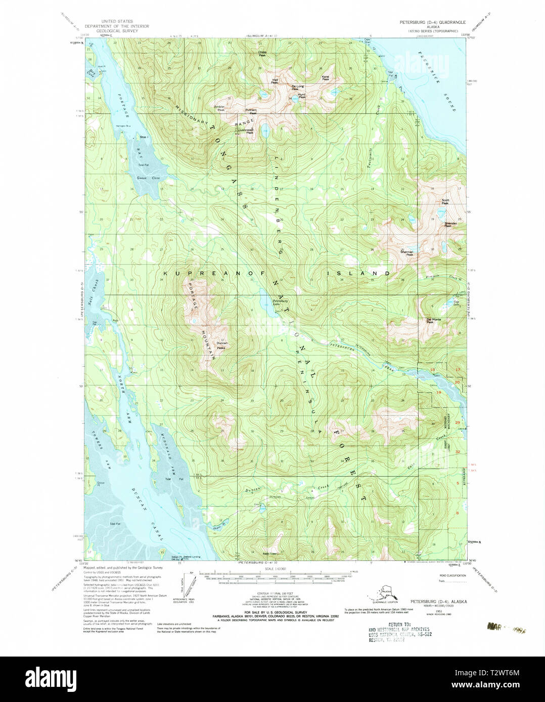 USGS TOPO Map Alaska AK Petersburg - Usgs Topo Map Alaska Ak Petersburg D 4 358378 1951 63360 Restoration T2WT6M 