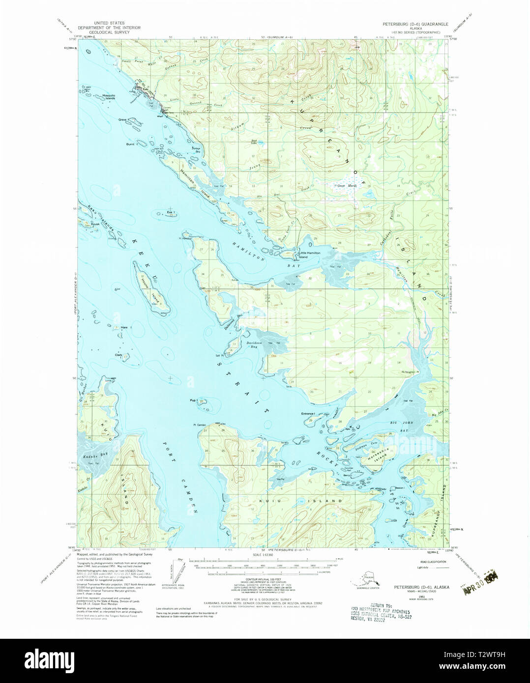 USGS TOPO Map Alaska AK Petersburg - Usgs Topo Map Alaska Ak Petersburg D 6 358386 1951 63360 Restoration T2WT9H 