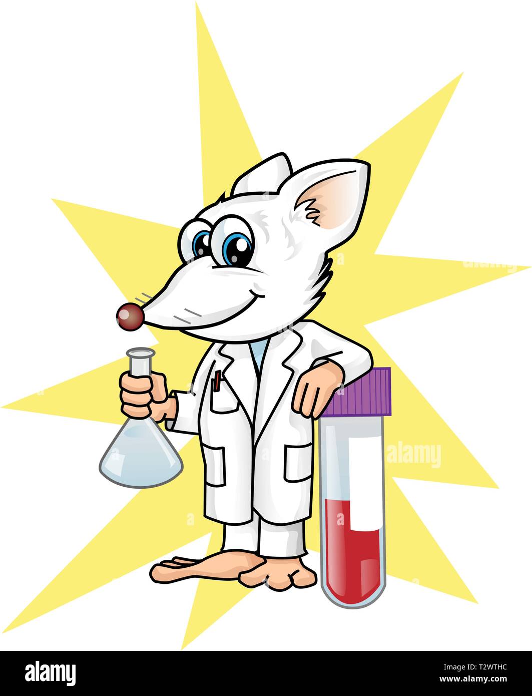 rat lab character cartoon on star background Stock Vector