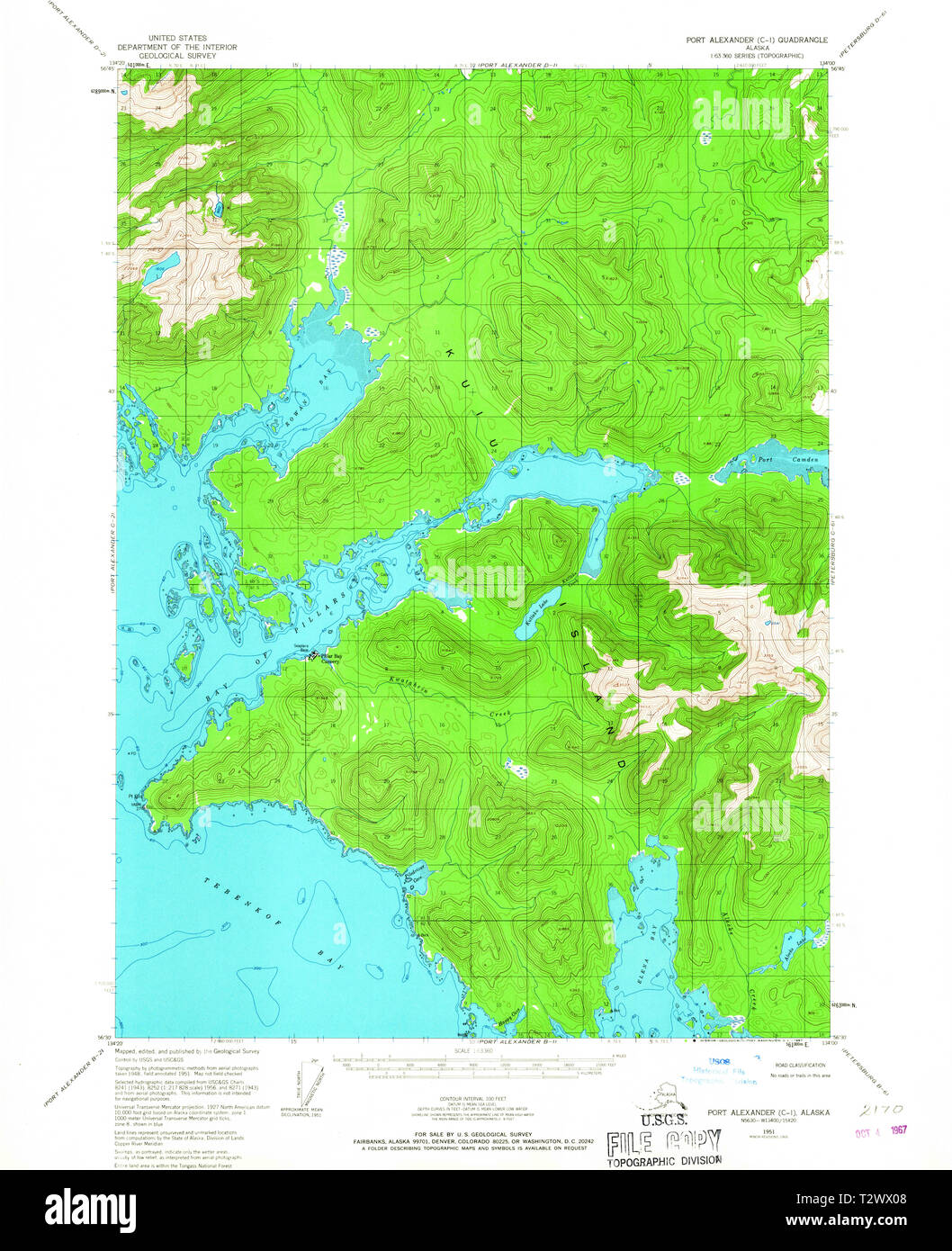 USGS TOPO Map Alaska AK Port Alexander C1 358475 1951 63360