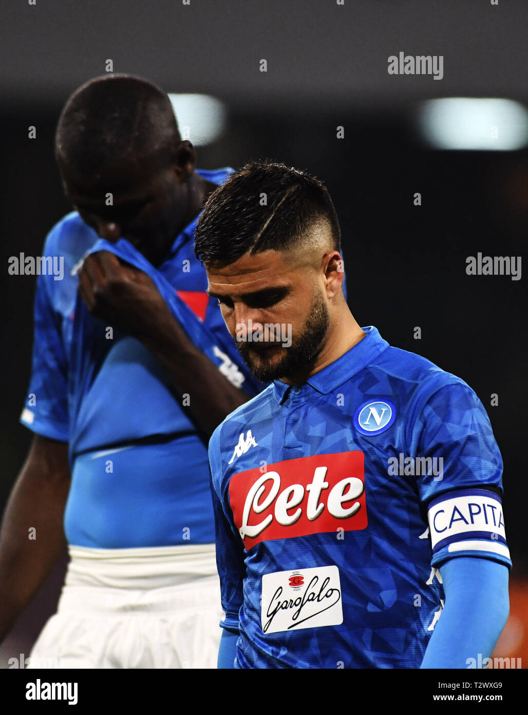 Serie A TIM football match held at the San Paolo stadium in Naples. Napoli  Juventus finished 1 - 2, the disappointment of the captain Lorenzo Insigne  and Kalidou Koulibaly at the end