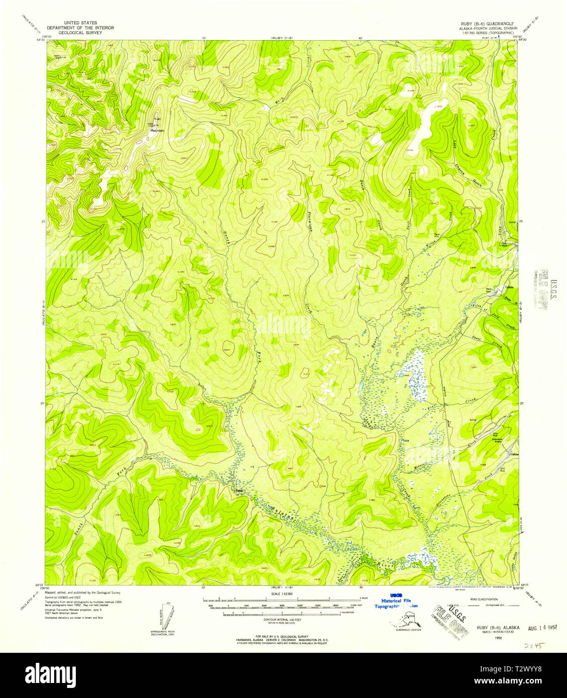USGS TOPO Map Alaska AK Ruby B 6 - Usgs Topo Map Alaska Ak Ruby B 6 358593 1952 63360 Restoration T2WYY8 