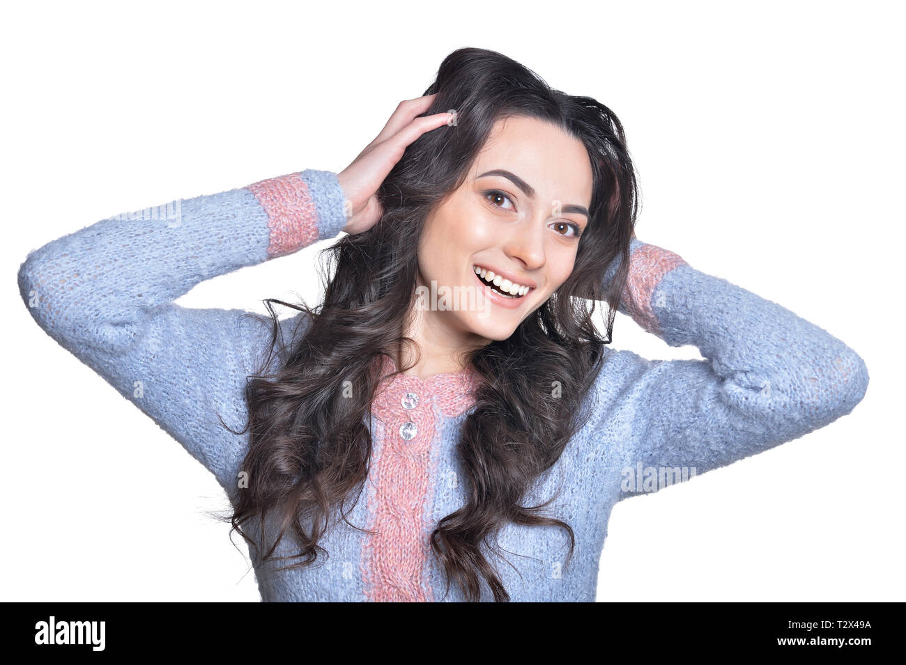 Portrait of beautiful young woman posing isolated on white Stock Photo ...