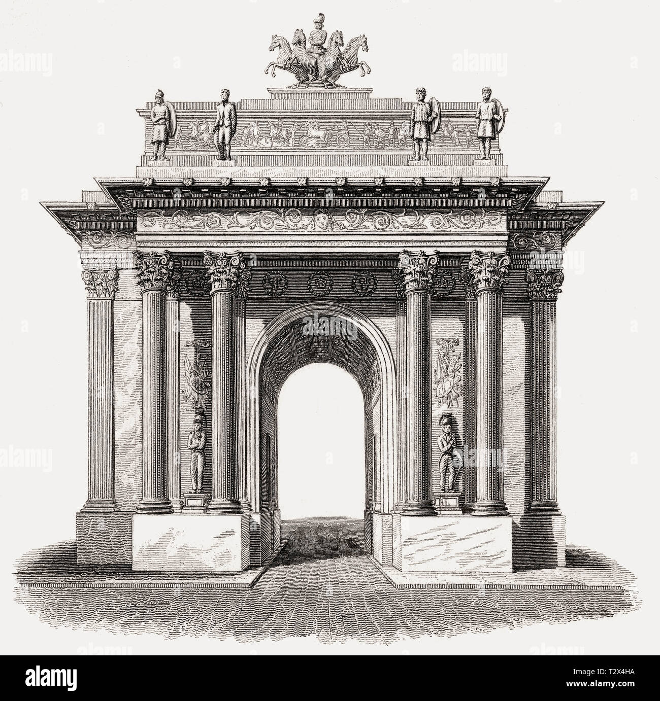 Wellington Arch, Hyde Park, London, UK, illustration by Th. H. Shepherd, 1826 Stock Photo