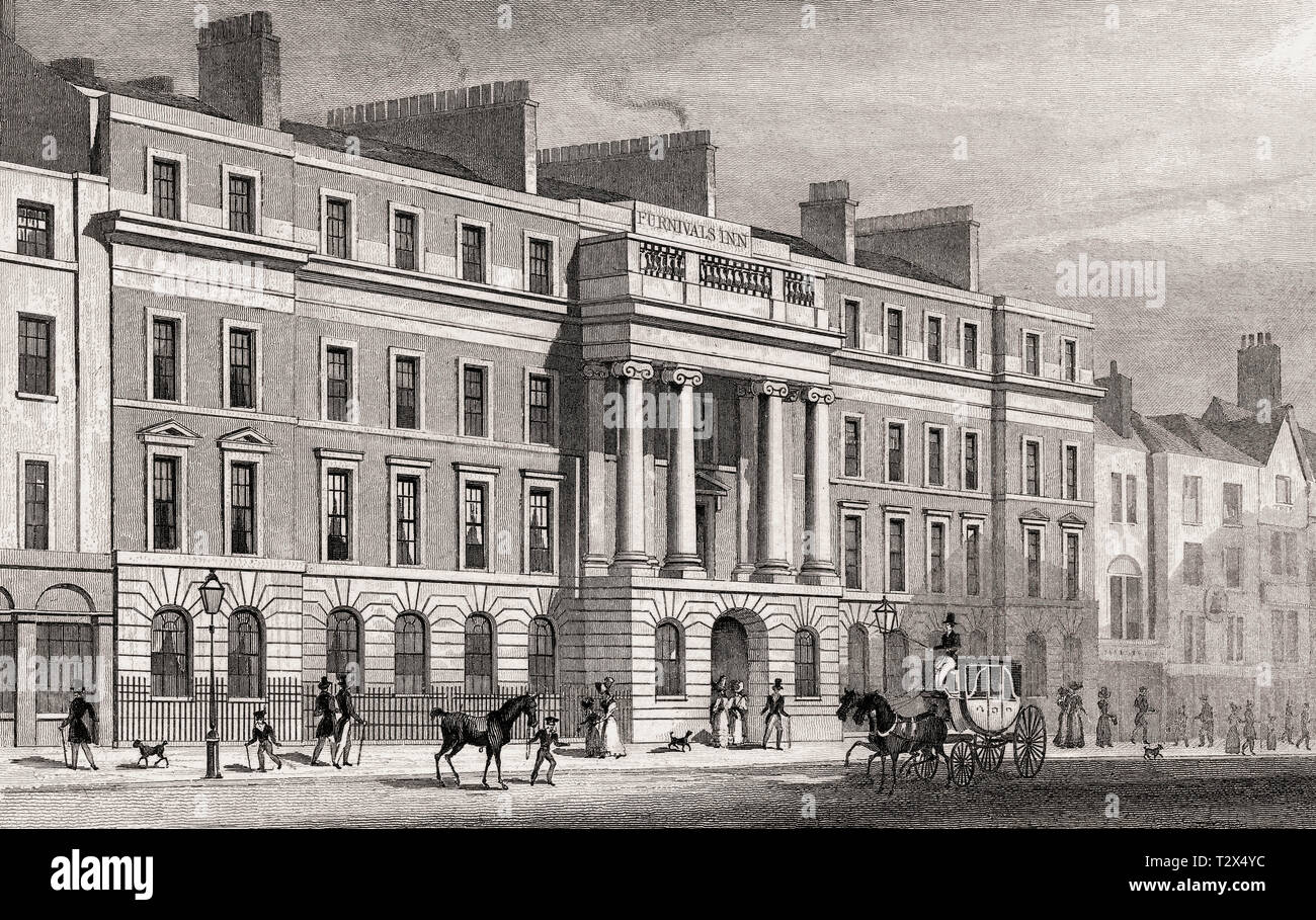 The rebuilt Furnival's Inn, London, UK, illustration by Th. H. Shepherd