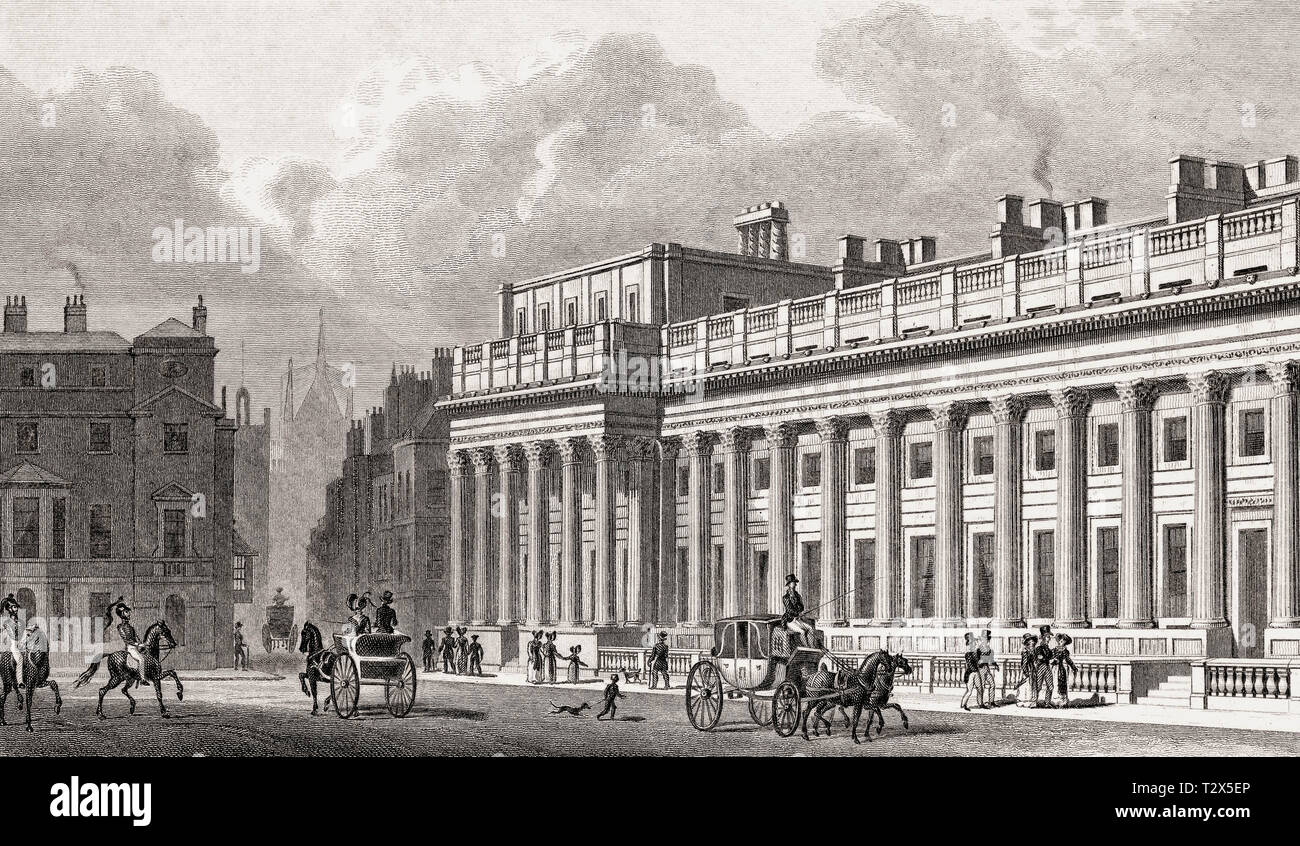 New Treasury Building, Whitehall, London, illustration by Th. H. Shepherd, 1828 Stock Photo