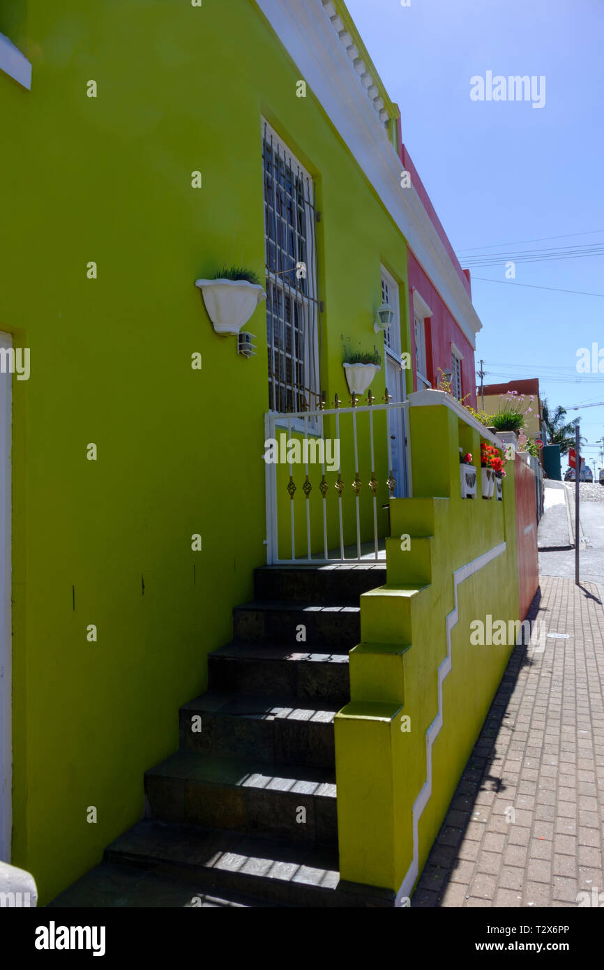 CAPE TOWN, SOUTH AFRICA - MARCH 20 2018: One of the many colorful houses in vibrant multicultural community of Bo Kaap in Cape Town Stock Photo