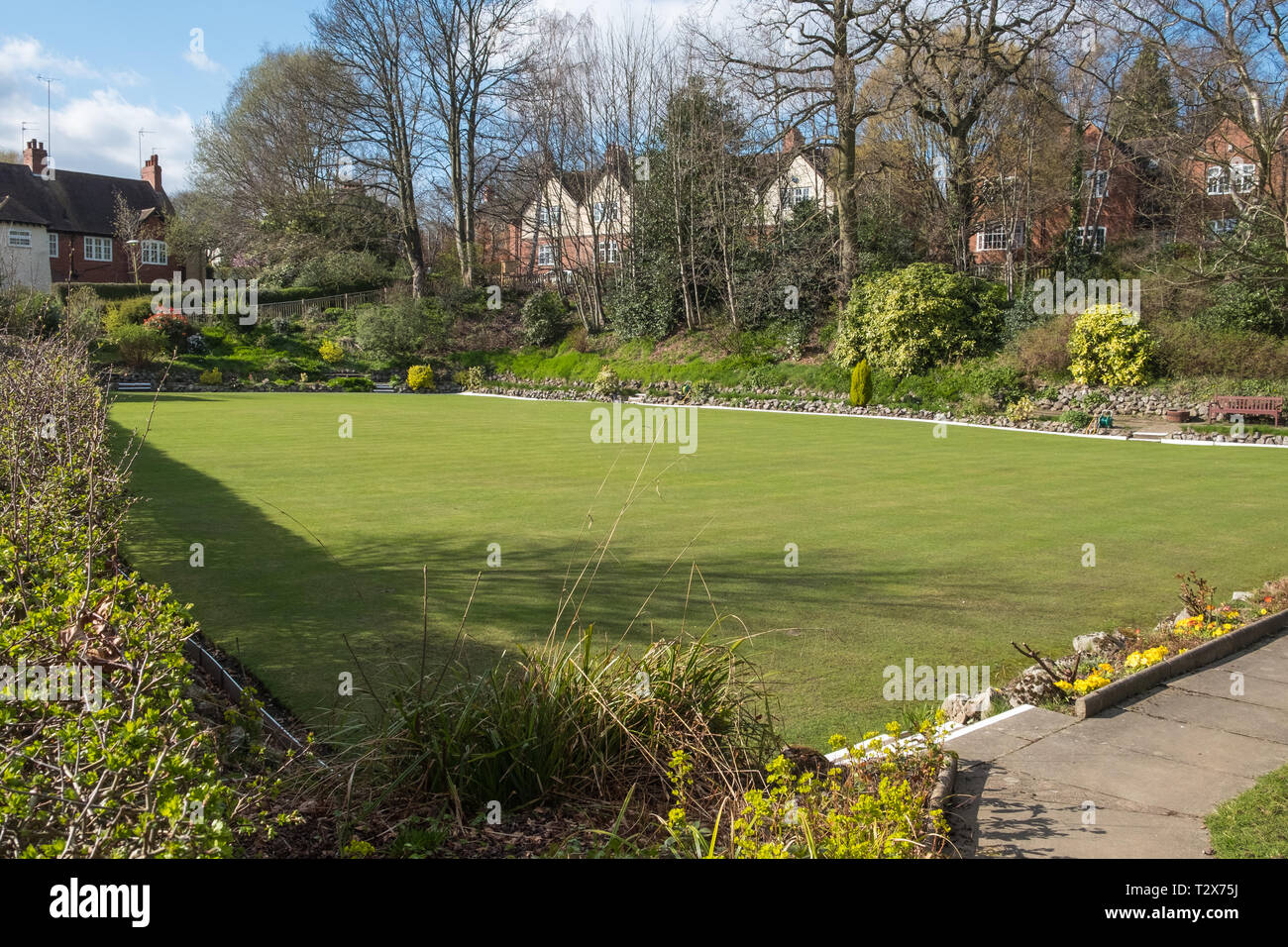 The green at Moor Pool Bowling Club on the Moor Pool Estate in Harborne, Birmingham Stock Photo