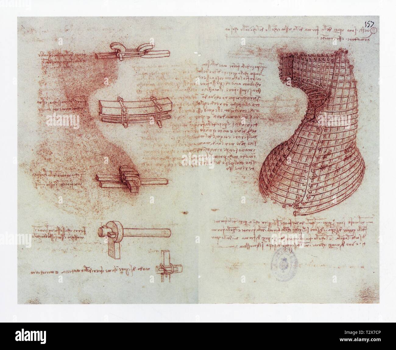 LEONARDO DA VINCI. DEVICE FOR SECURING THE PIECE MOULD OF A HORSE'S HEAD FOR CASTING. 1491-1493. RED CHALK. 220 MM X 300 MM Stock Photo