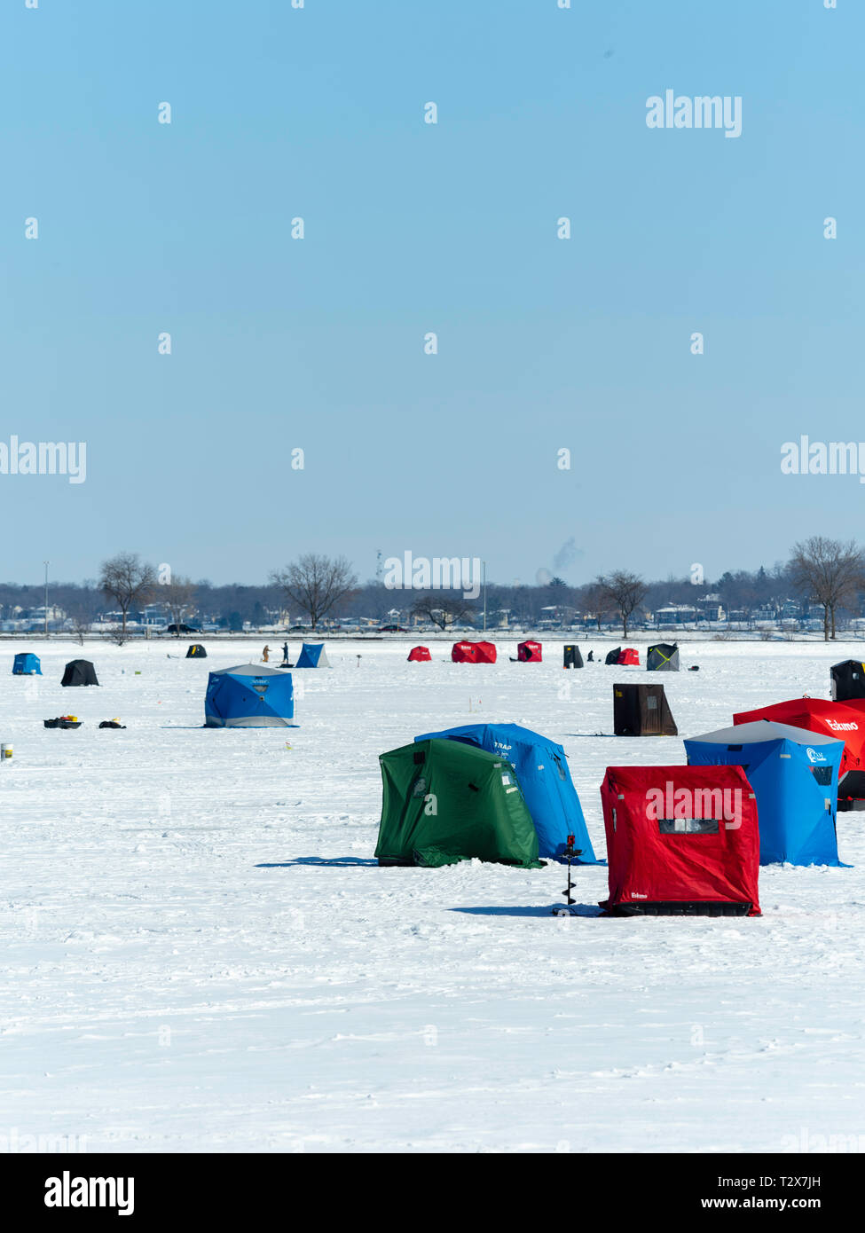 Ice fishing on Monona Bay, Madison, Wisconsin, USA Stock Photo Alamy