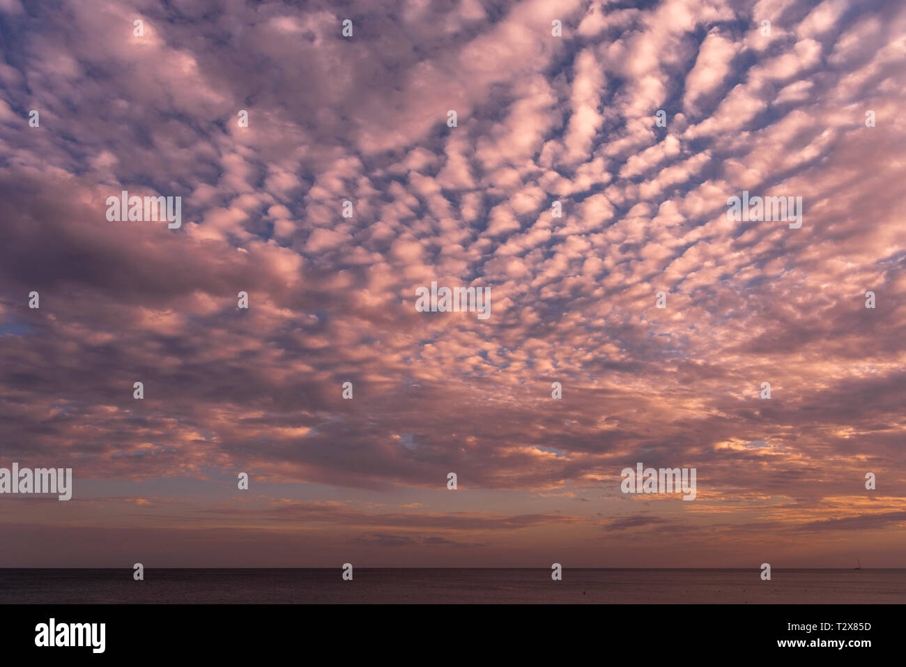 View to the pacific ocean sunset clouds golden hour Stock Photo - Alamy
