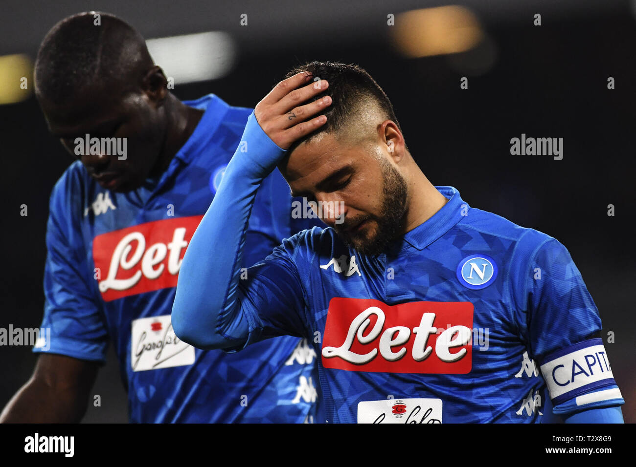 Serie A TIM football match held at the San Paolo stadium in Naples. Napoli  Juventus finished 1 - 2, the disappointment of the captain Lorenzo Insigne  and Kalidou Koulibaly at the end of the match. 03/03/2019, Naples, Italy  Where: Naples, Italy When: 03 Mar ...