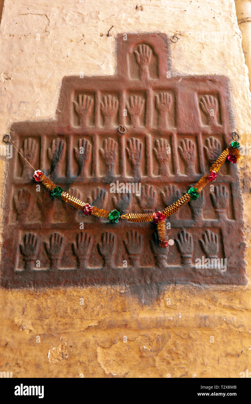 Sati Handprints In Mehrangarh, Mehran Fort, Jodhpur, Rajasthan, India Stock Photo