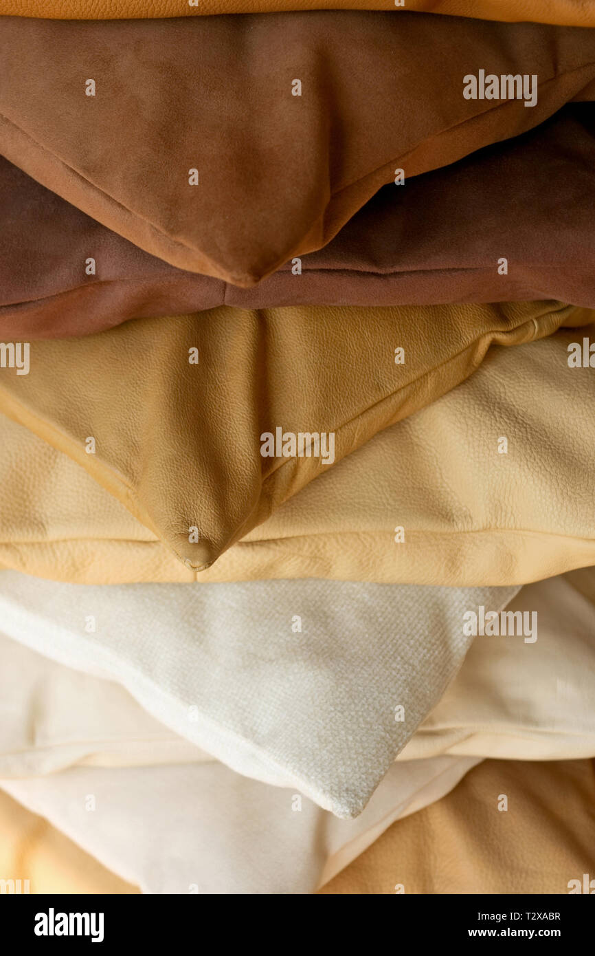 Brown decorative pillows made from real leather Stock Photo