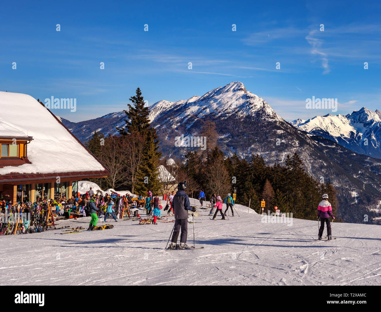winter sports, alp  Untermarkter Alm, skiing area Hochimst, Imst, Tyrol, Austria, Europe Stock Photo