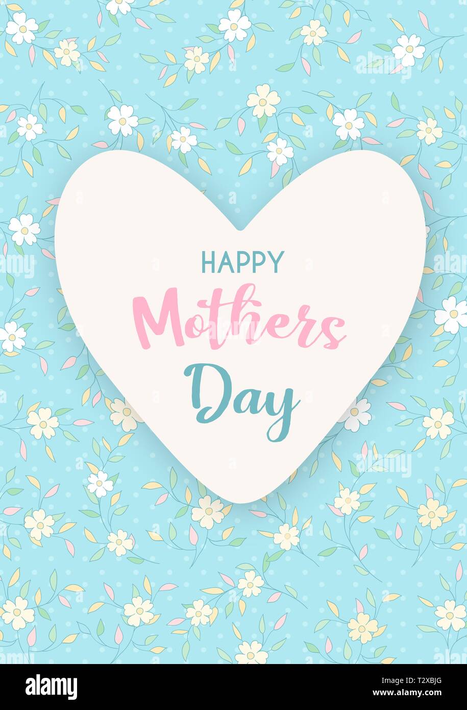 Happy Mothers Day greeting card illustration with cute spring flowers ...