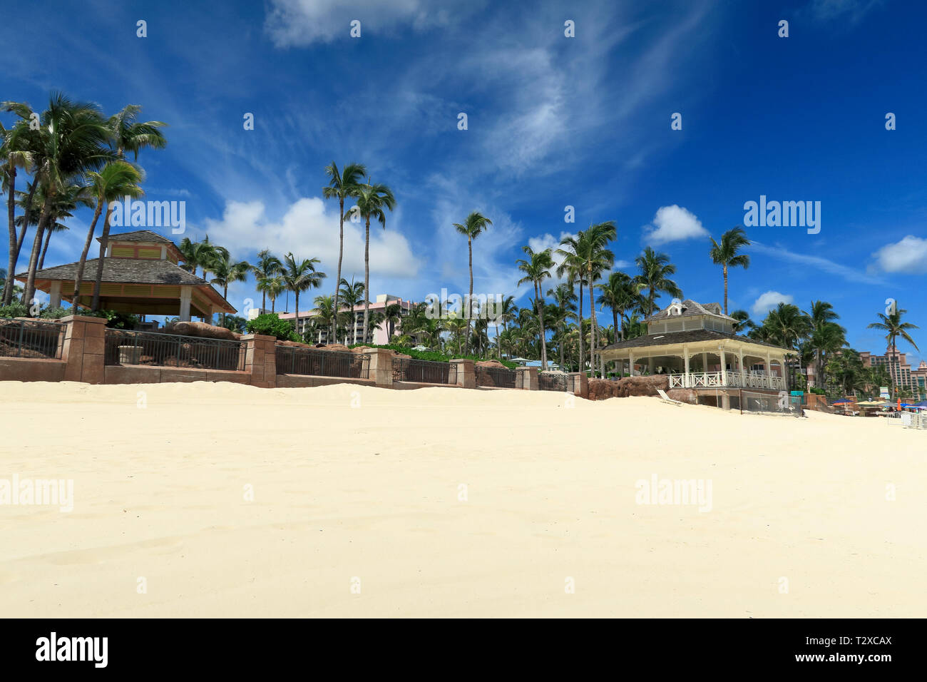 Sandy beach and blue skies in the Bahamas Stock Photo - Alamy