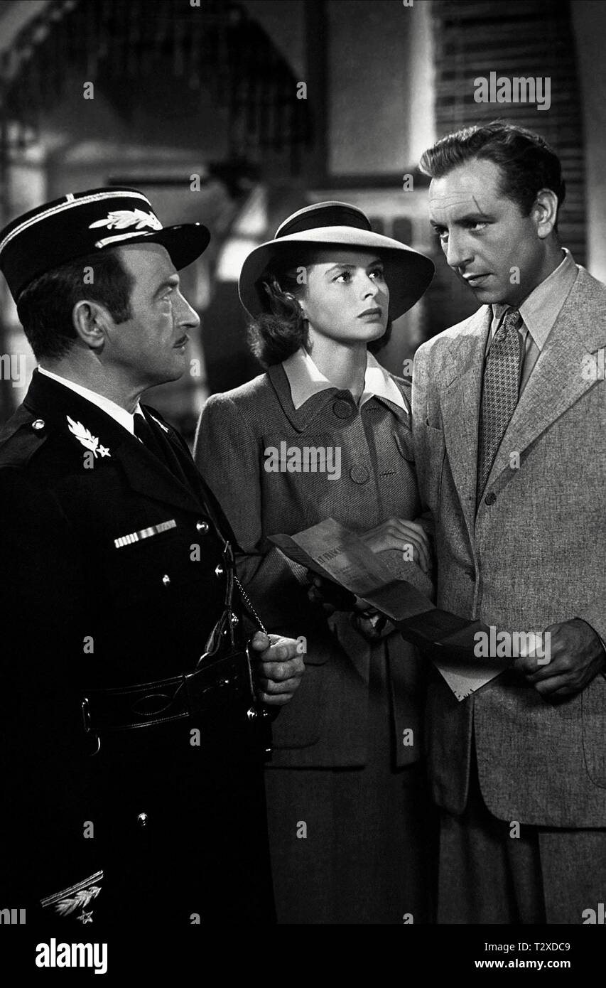 CLAUDE RAINS, INGRID BERGMAN, PAUL HENREID, CASABLANCA, 1942 Stock