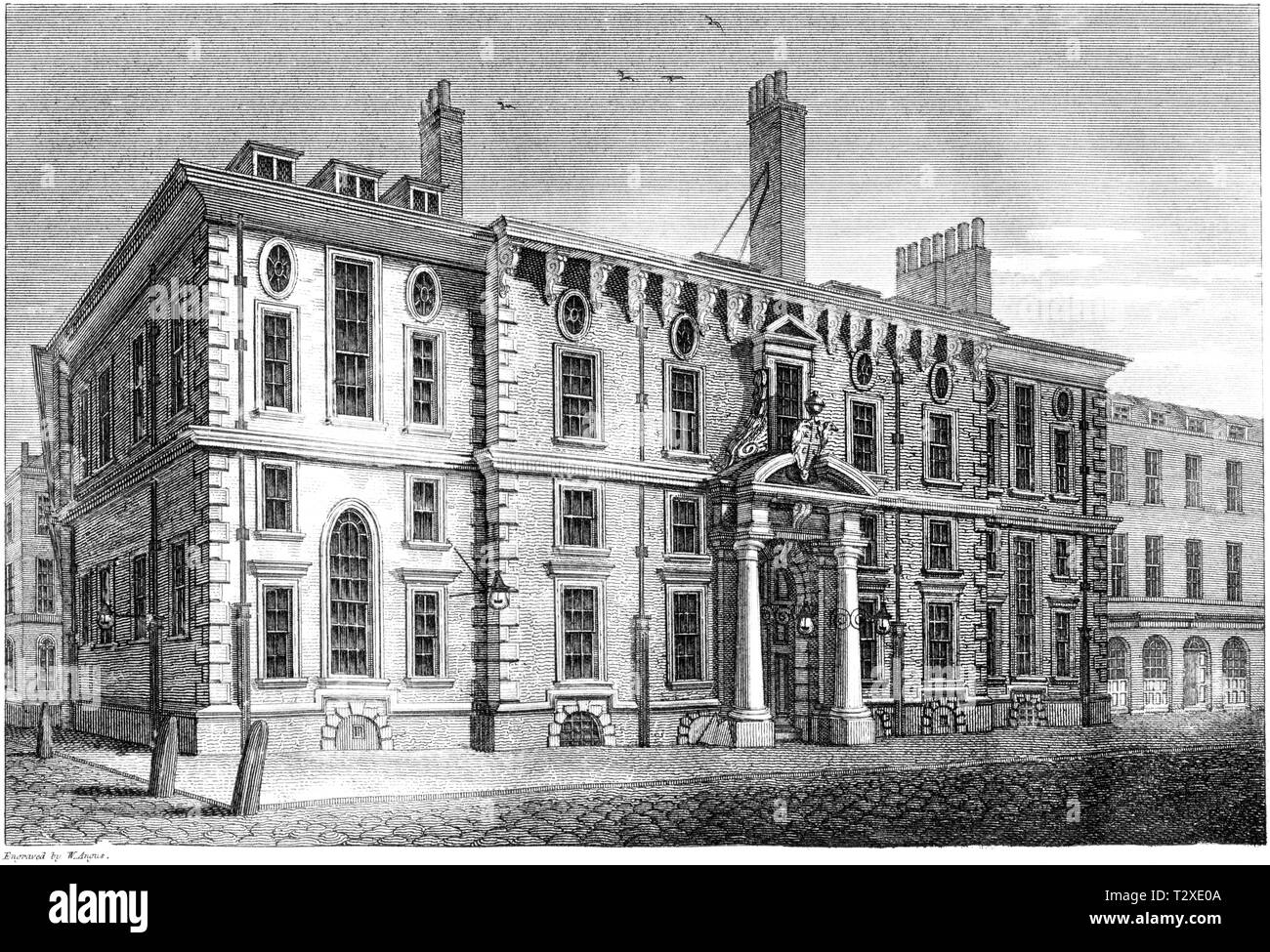 An engraving of Goldsmiths Hall, London UK scanned at high resolution