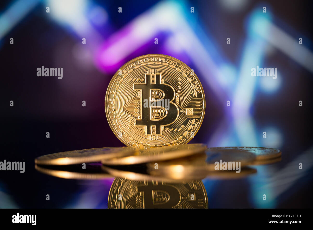 Bitcoin physical coin symbol with downtrend price graph background, future  concept financial currency, crypto currency sign Stock Photo - Alamy