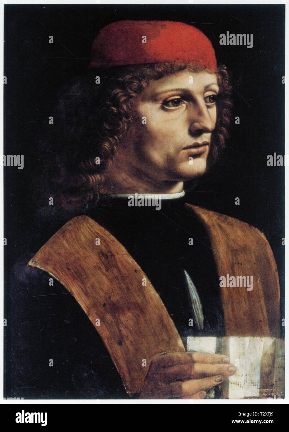 LEONARDO DA VINCI. PORTRAIT OF A YOUNG MAN. 1490. OIL ON WOOD. 44.7 CM X 32 CM Stock Photo