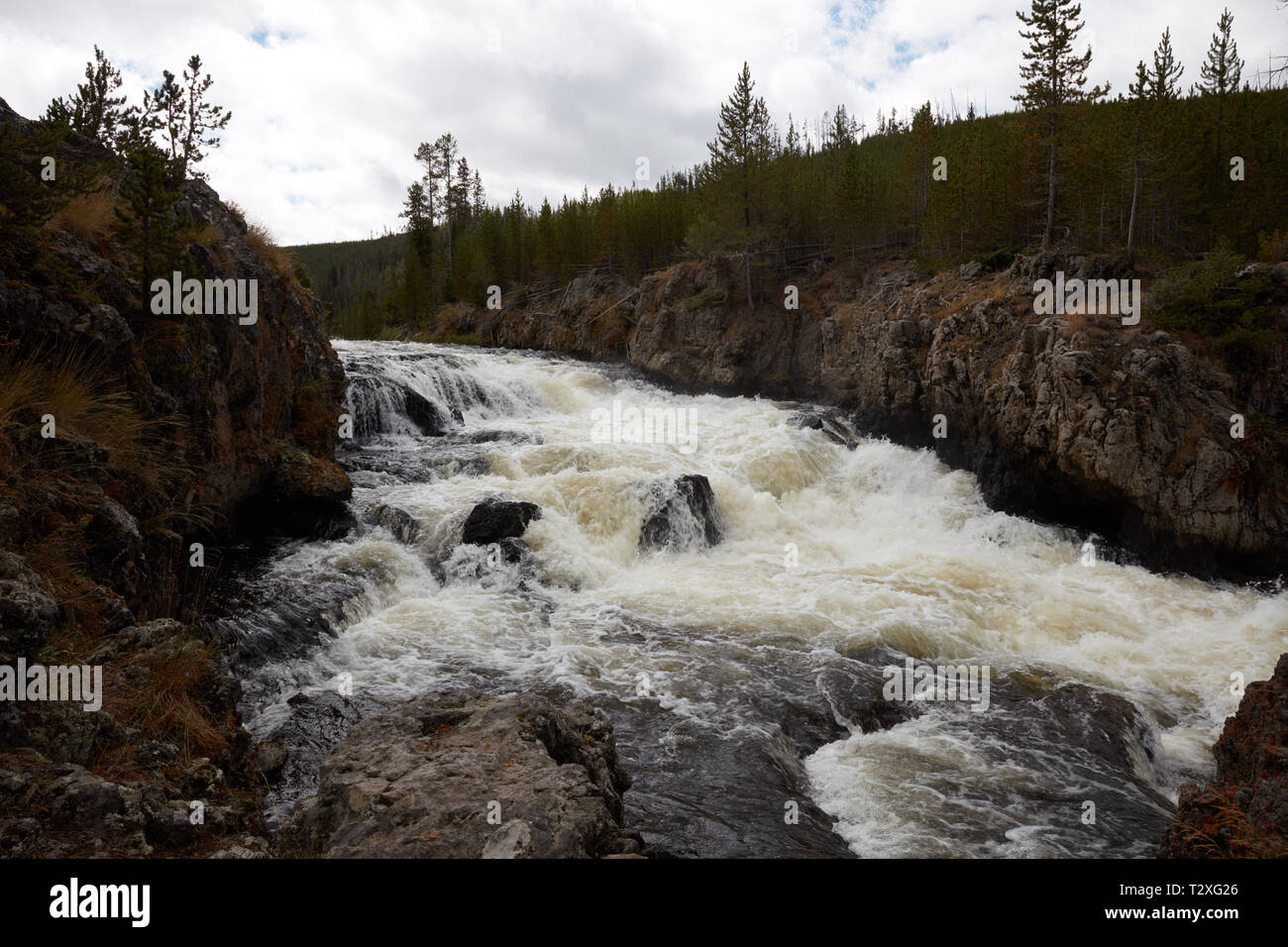 Waterfall on the Firehole river in Yellowstone National Park Stock Photo