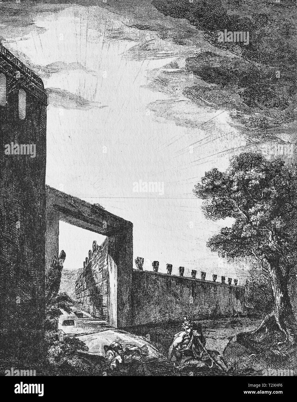Illustration of street of the tombs outside the gate of Herculaneum in Pompeii Stock Photo