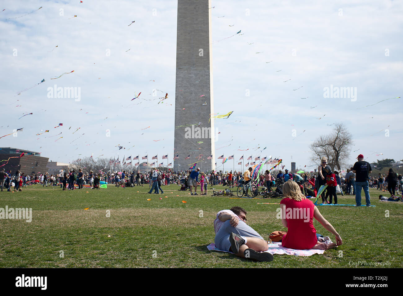 Kids and adults flying kites on National Mall in Washington DC Stock Photo Alamy
