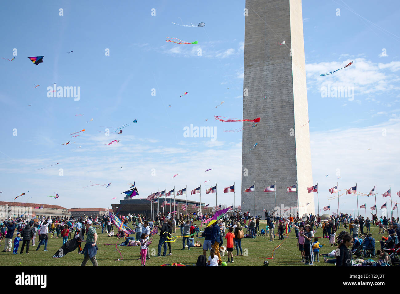 Kids and adults flying kites on National Mall in Washington DC Stock Photo Alamy