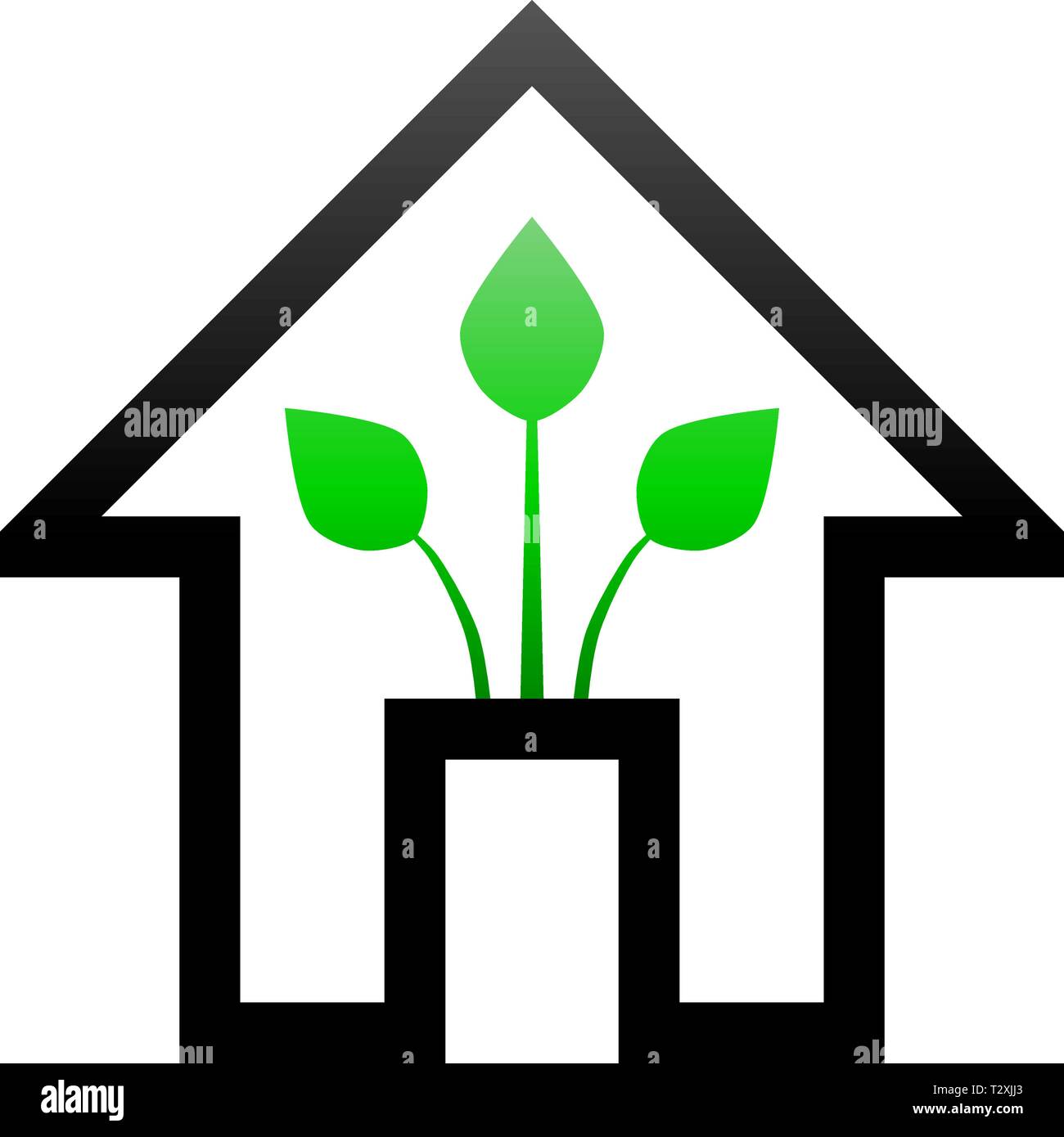 Eco house - green home icon - black and green gradient outline ...