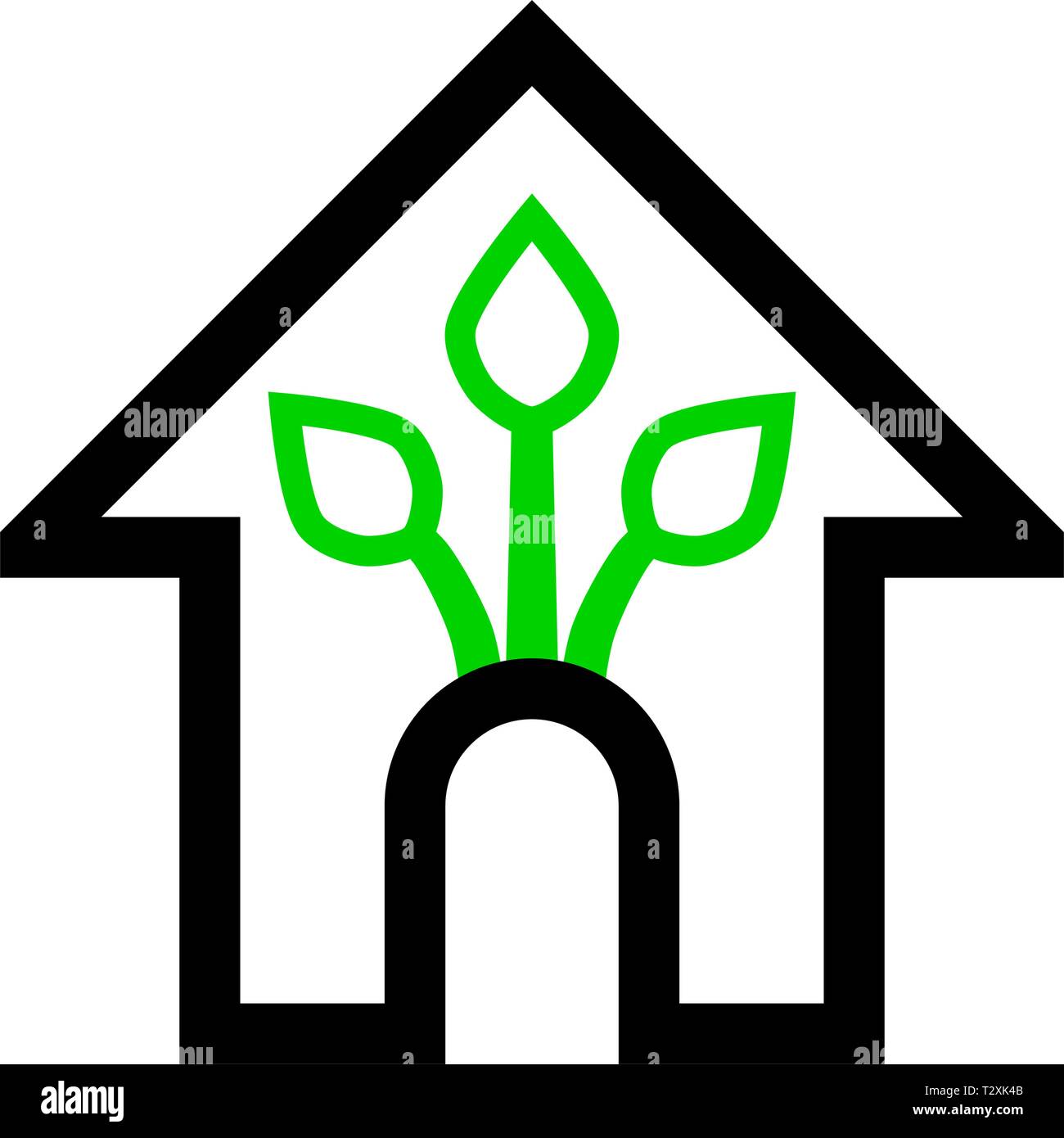 Eco house - green home icon - black and green outline, isolated ...