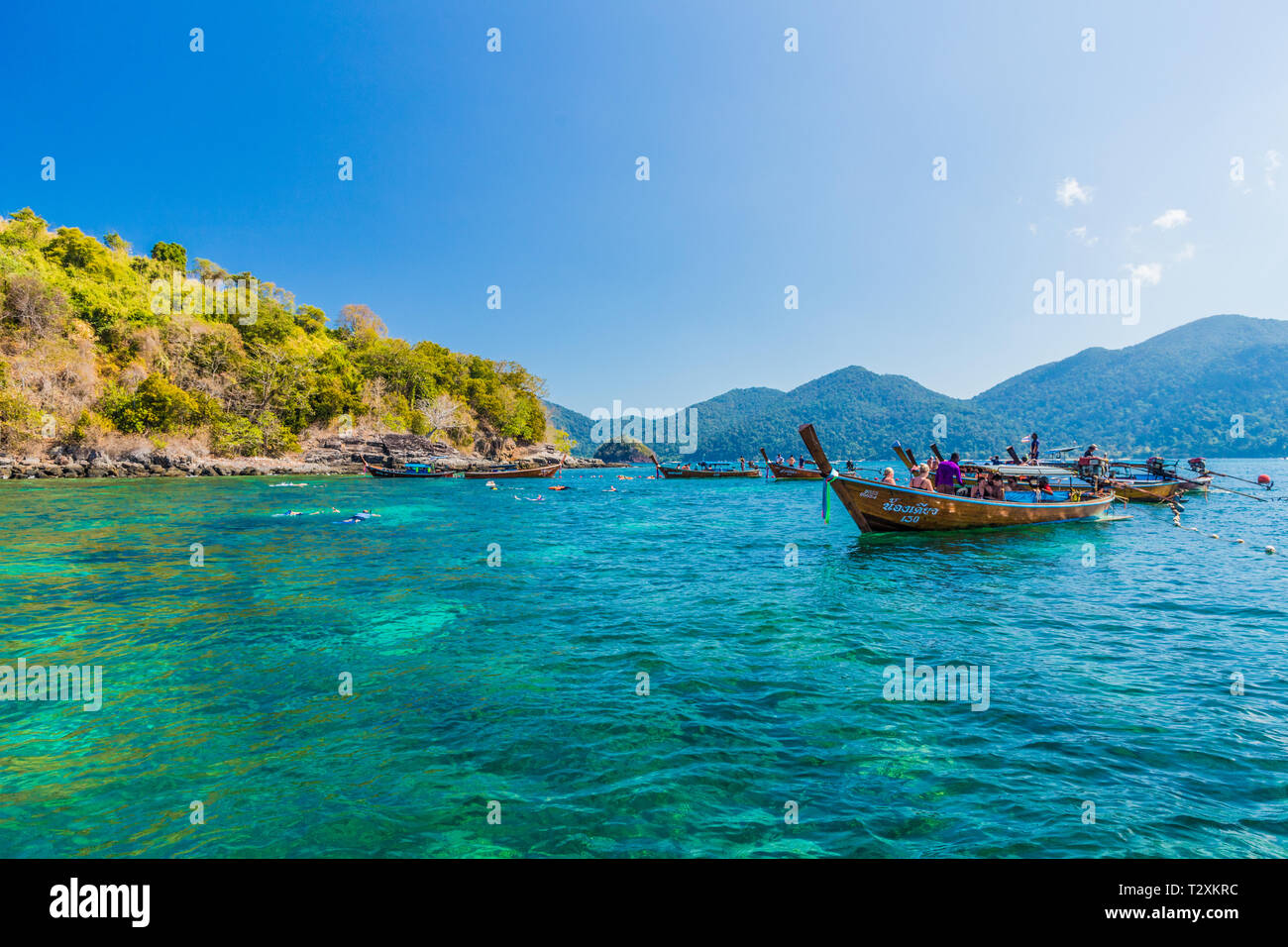 February 2019. Ko Lipe Thailand. A view of long tail boats on Ko Lipe in Tarutao national marine park in Thailand Stock Photo