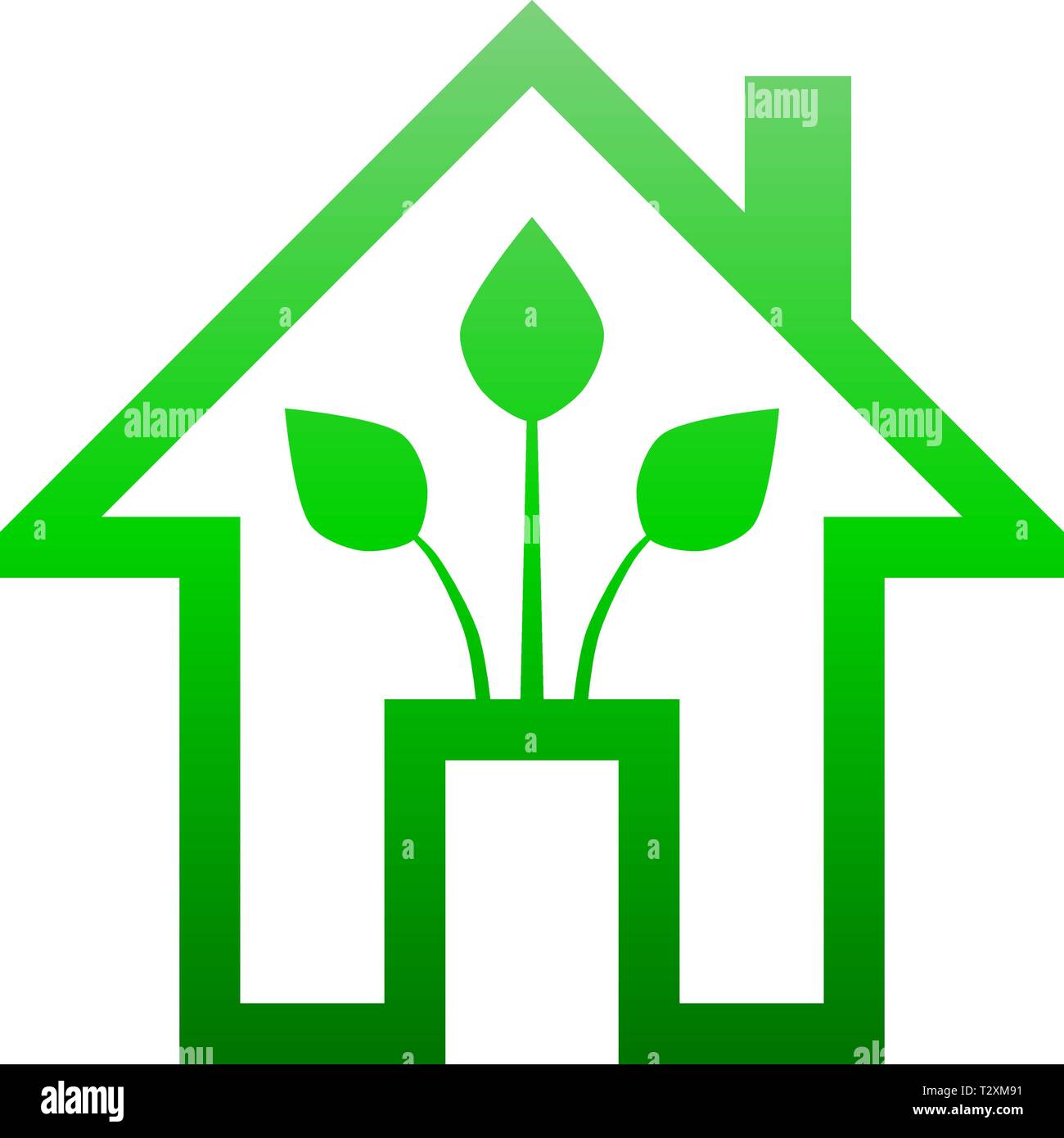 Eco house - green home icon - green gradient outline, isolated - vector ...