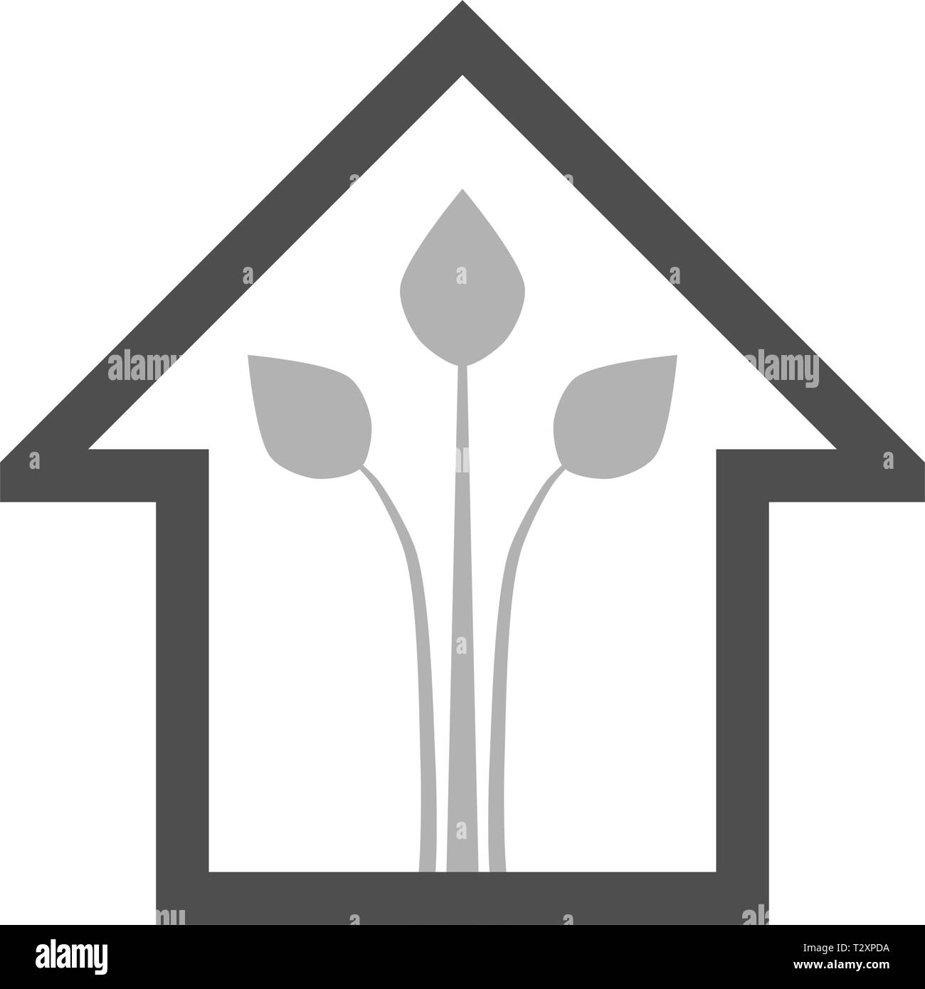 Eco house - green home icon - gray outline, isolated - vector ...