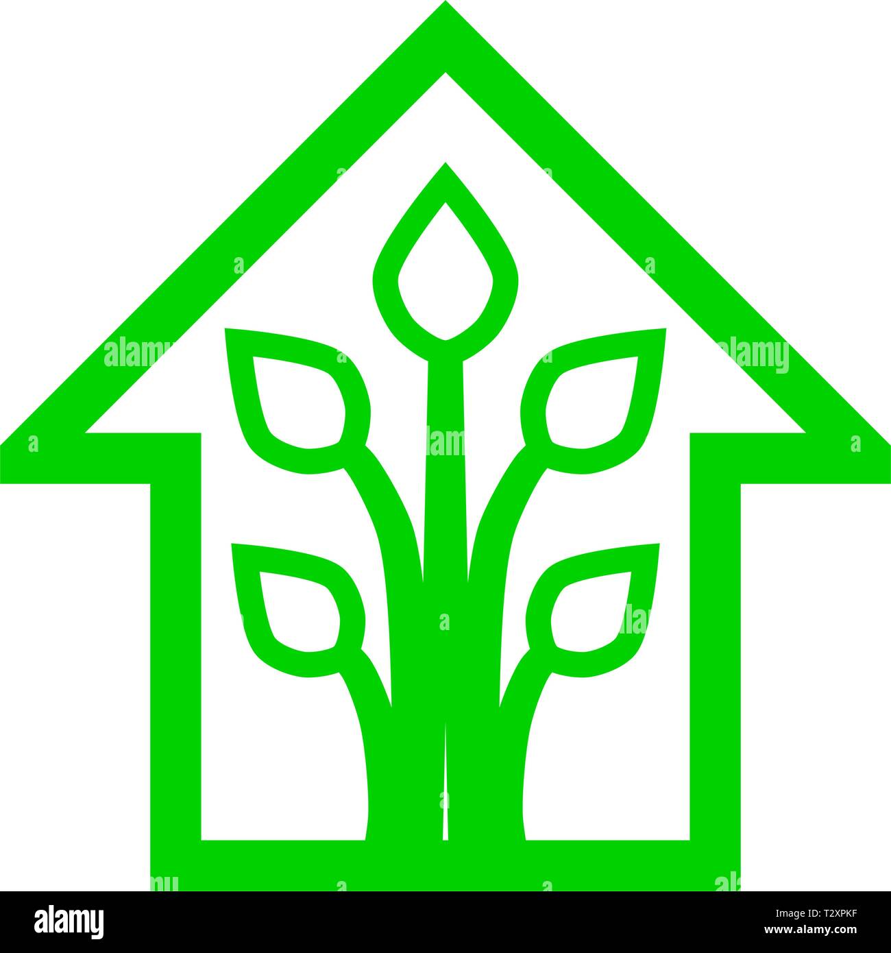 Eco house - green home icon - green outline, isolated - vector ...