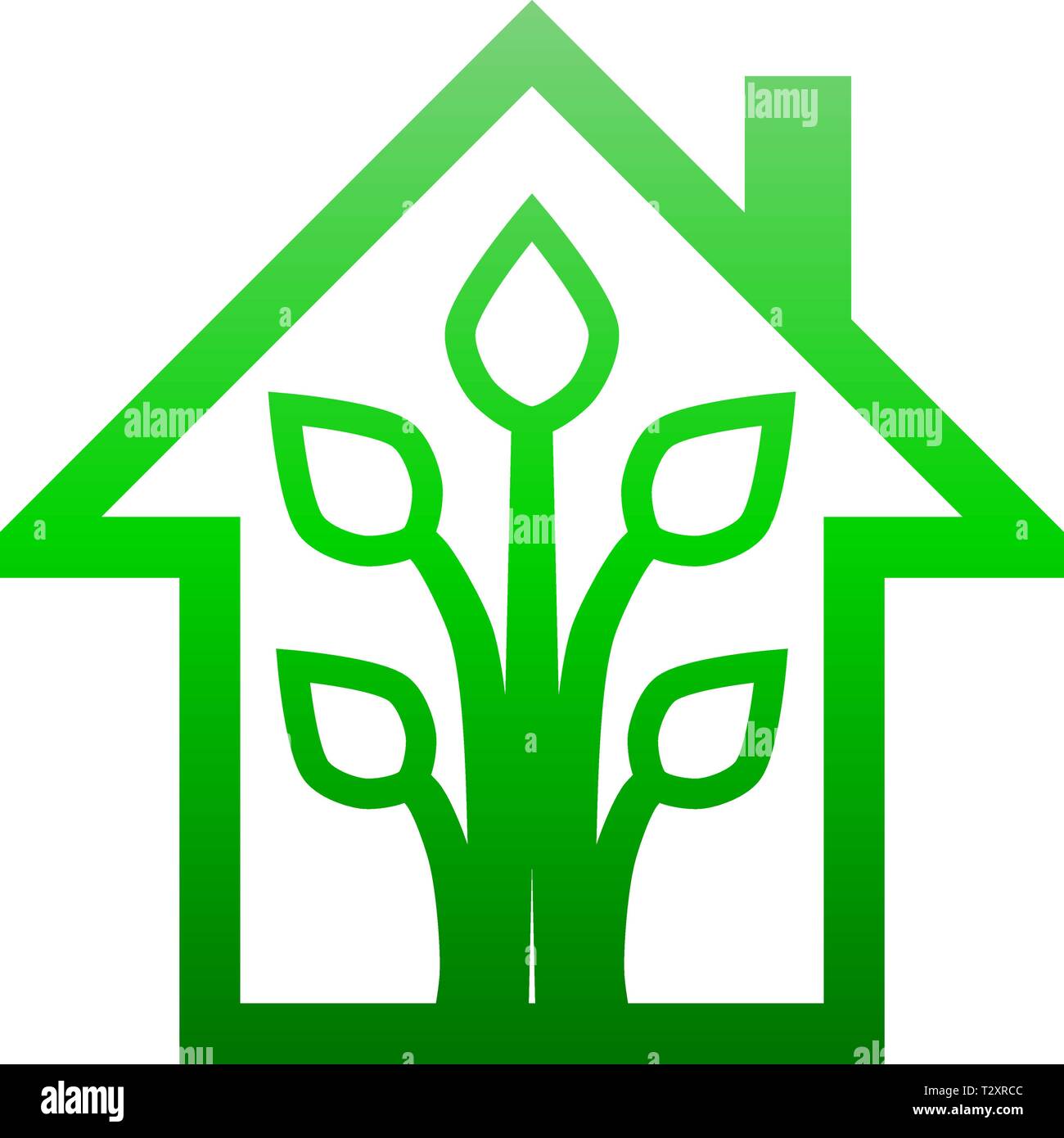Eco house - green home icon - green gradient outline, isolated - vector ...