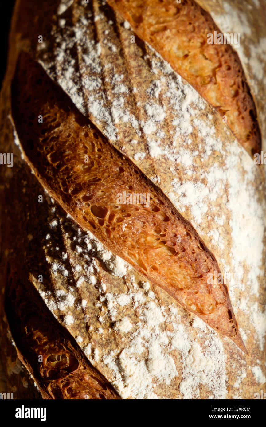 A close up detail view of sourdough bread. Stock Photo