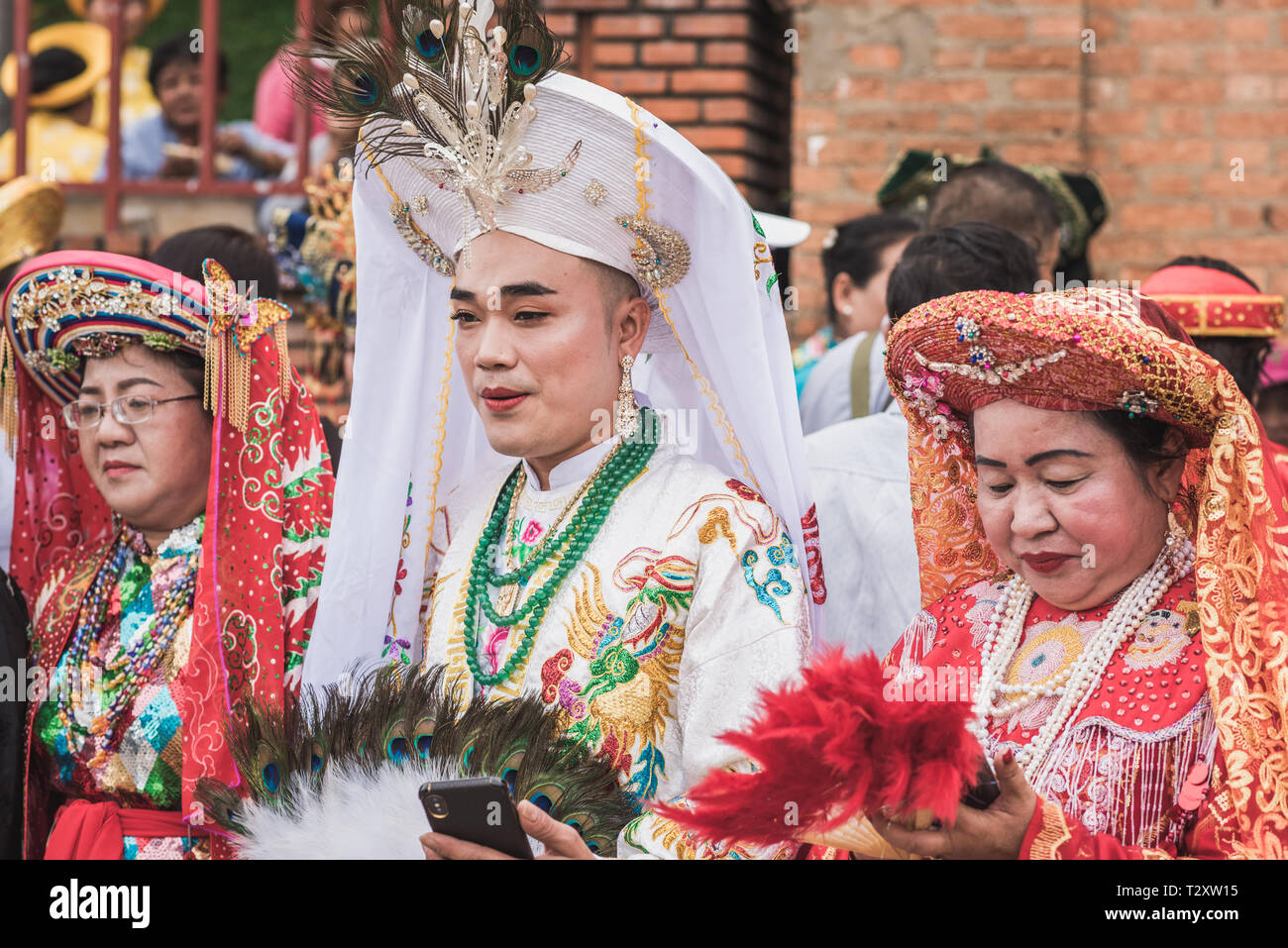 Nha Trang, Vietnam - May 5, 2018: participants of a costume procession of Po Nagar Temple celebration (Le hoi Thap Ba Ponagar). Stock Photo
