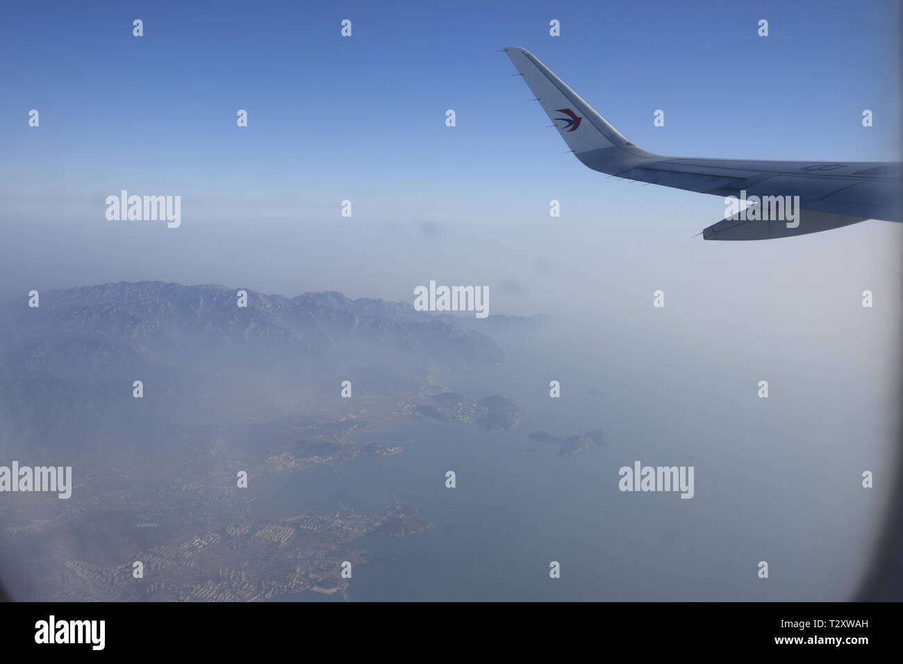 View of Qingdao from Airplane Stock Photo