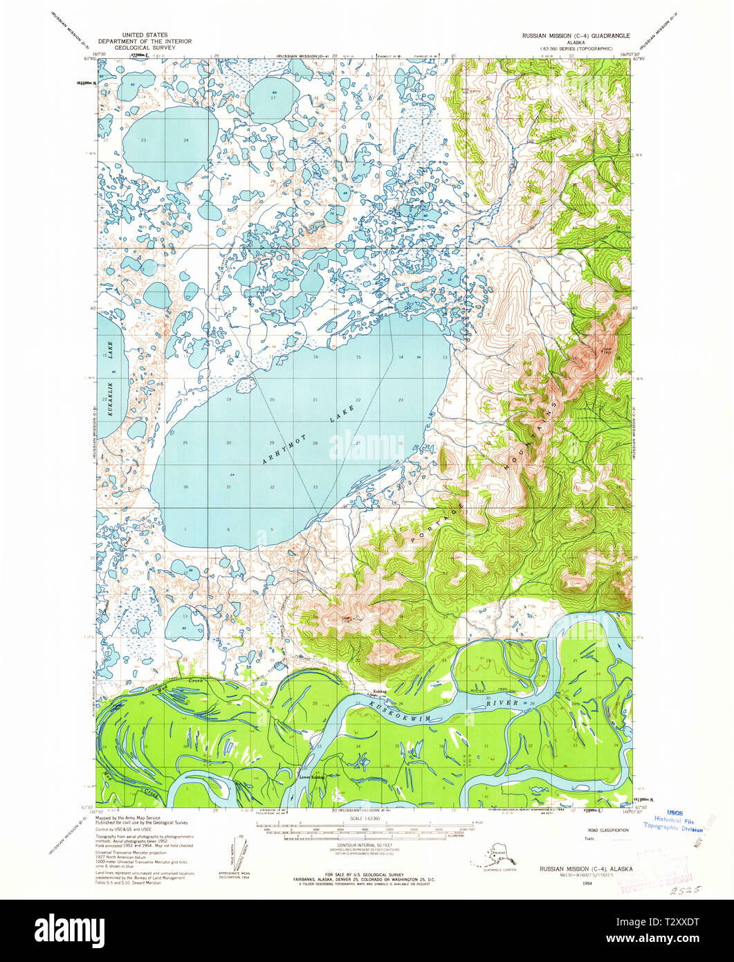 USGS TOPO Map Alaska AK Russian - Usgs Topo Map Alaska Ak Russian Mission C 4 358661 1954 63360 Restoration T2XXDT